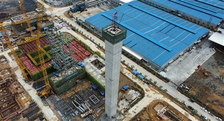 80米高煙囪、提前14天封頂！